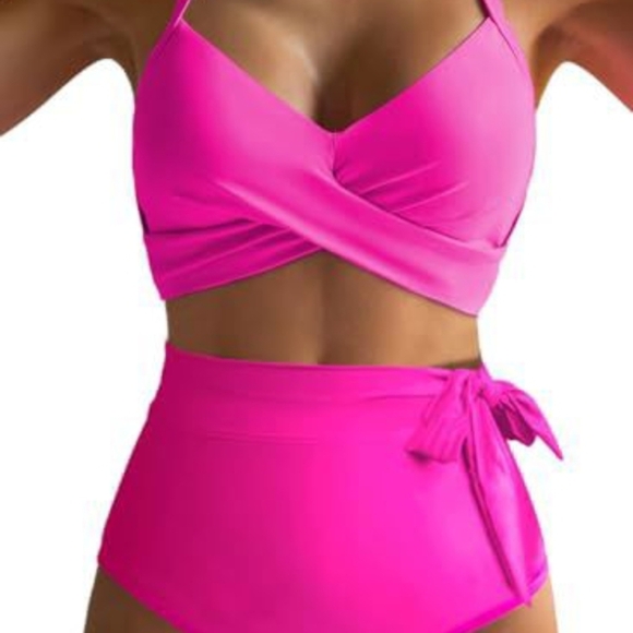 Pink High-Waisted Bikini Set, New, Hygienic Liner, - Picture 1 of 3